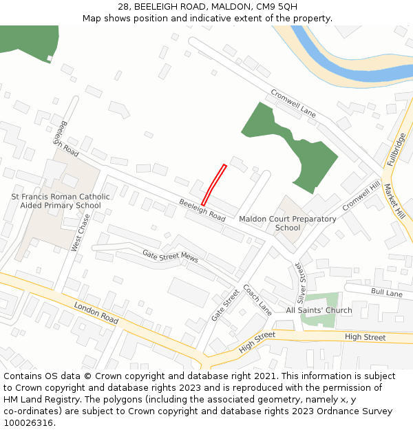 28, BEELEIGH ROAD, MALDON, CM9 5QH: Location map and indicative extent of plot