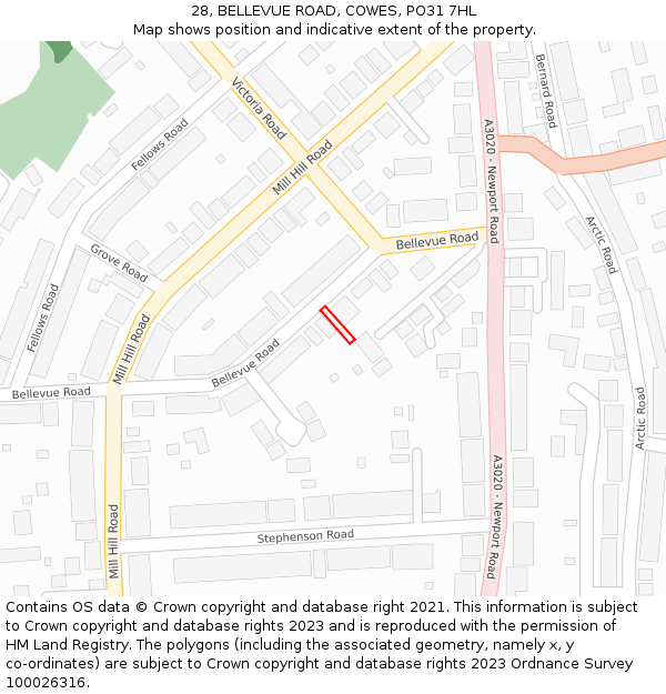 28, BELLEVUE ROAD, COWES, PO31 7HL: Location map and indicative extent of plot