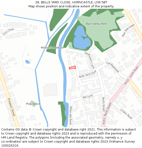 28, BELLS YARD CLOSE, HORNCASTLE, LN9 5BT: Location map and indicative extent of plot