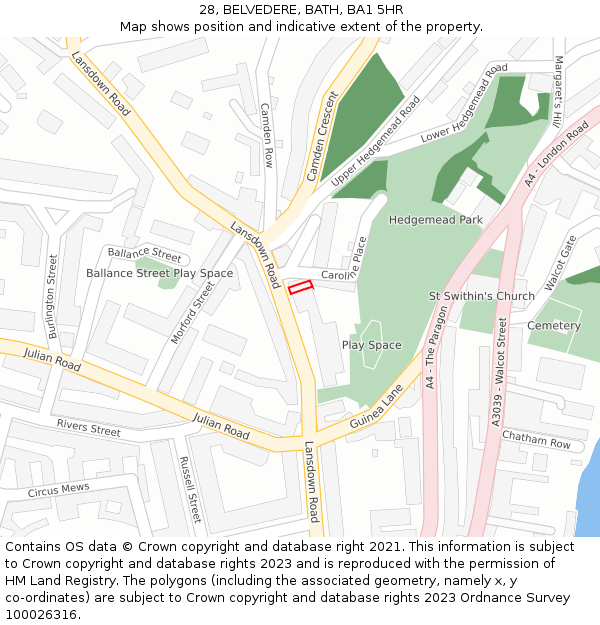 28, BELVEDERE, BATH, BA1 5HR: Location map and indicative extent of plot