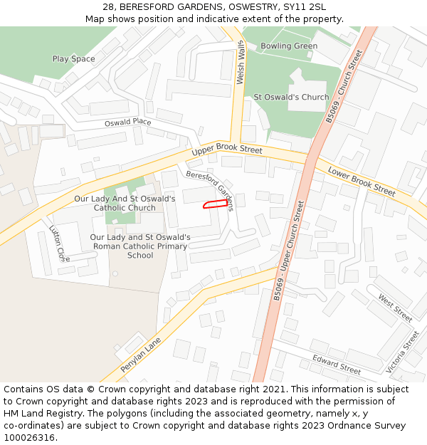 28, BERESFORD GARDENS, OSWESTRY, SY11 2SL: Location map and indicative extent of plot
