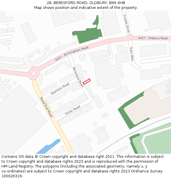 28, BERESFORD ROAD, OLDBURY, B69 4HB: Location map and indicative extent of plot