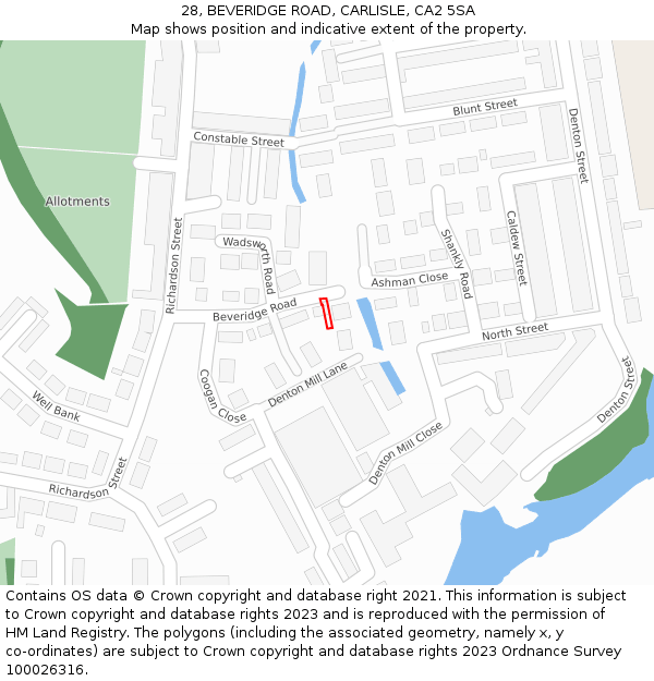 28, BEVERIDGE ROAD, CARLISLE, CA2 5SA: Location map and indicative extent of plot