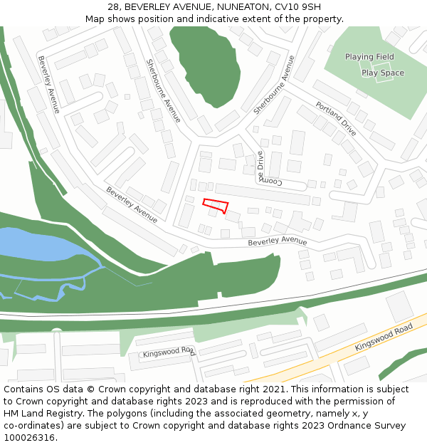 28, BEVERLEY AVENUE, NUNEATON, CV10 9SH: Location map and indicative extent of plot