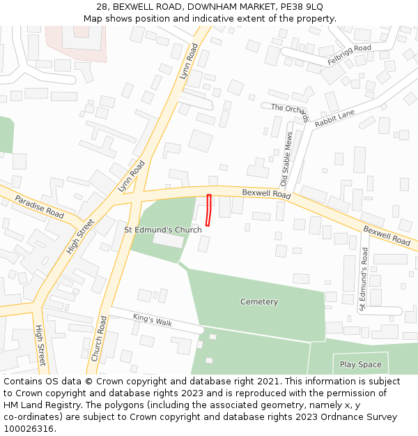 28, BEXWELL ROAD, DOWNHAM MARKET, PE38 9LQ: Location map and indicative extent of plot