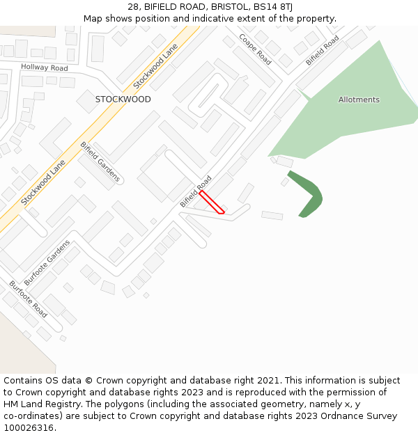 28, BIFIELD ROAD, BRISTOL, BS14 8TJ: Location map and indicative extent of plot