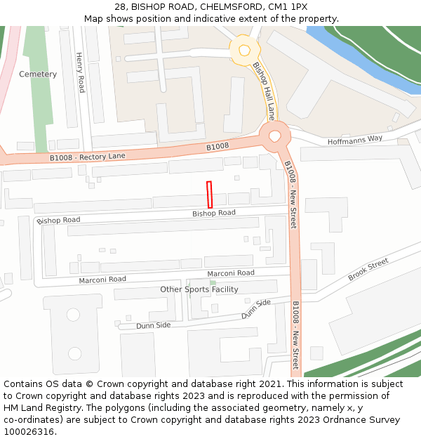 28, BISHOP ROAD, CHELMSFORD, CM1 1PX: Location map and indicative extent of plot