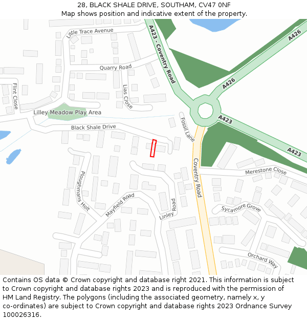 28, BLACK SHALE DRIVE, SOUTHAM, CV47 0NF: Location map and indicative extent of plot