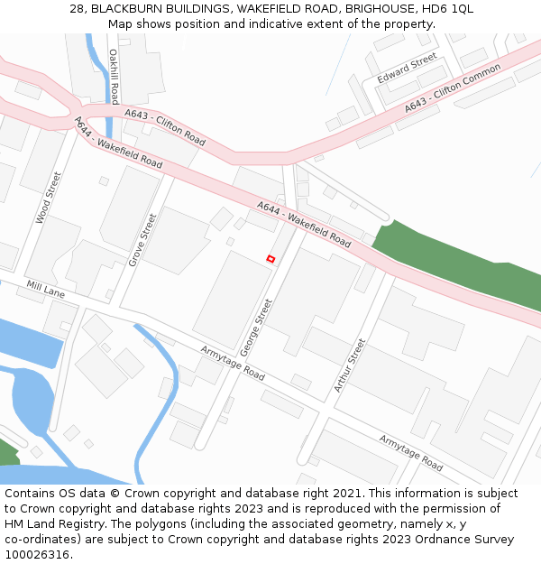28, BLACKBURN BUILDINGS, WAKEFIELD ROAD, BRIGHOUSE, HD6 1QL: Location map and indicative extent of plot