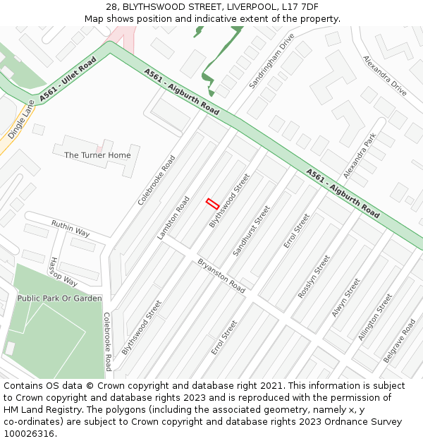 28, BLYTHSWOOD STREET, LIVERPOOL, L17 7DF: Location map and indicative extent of plot