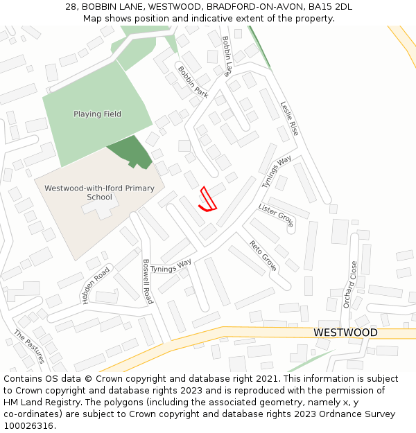 28, BOBBIN LANE, WESTWOOD, BRADFORD-ON-AVON, BA15 2DL: Location map and indicative extent of plot