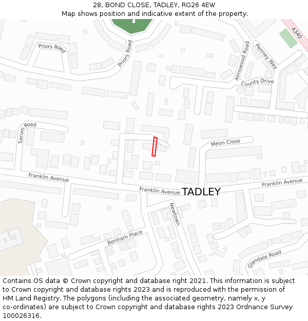 28, BOND CLOSE, TADLEY, RG26 4EW: Location map and indicative extent of plot