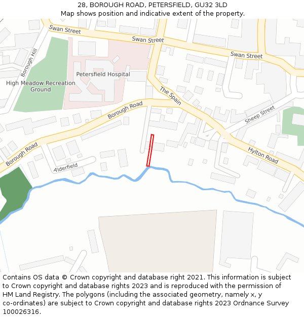 28, BOROUGH ROAD, PETERSFIELD, GU32 3LD: Location map and indicative extent of plot