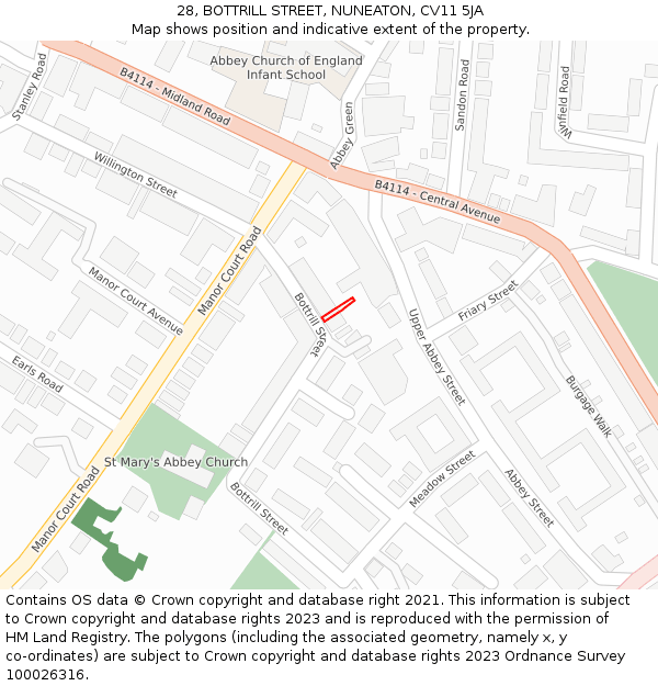 28, BOTTRILL STREET, NUNEATON, CV11 5JA: Location map and indicative extent of plot