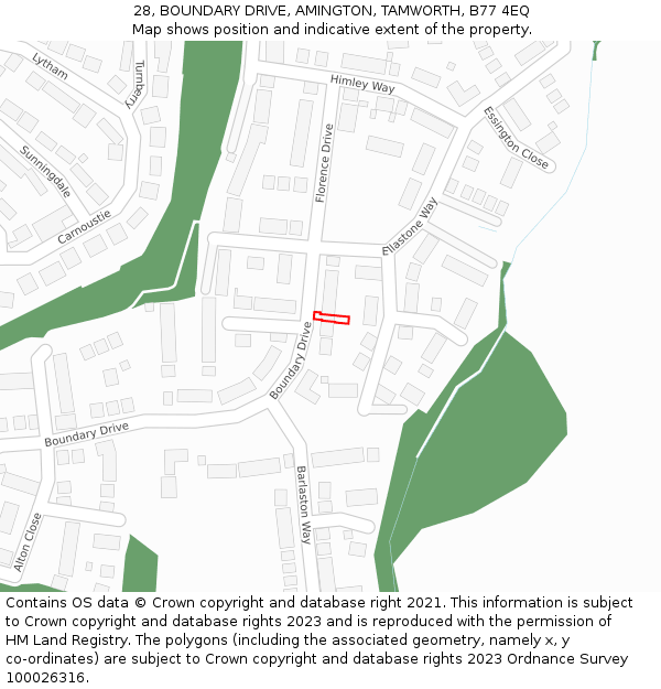 28, BOUNDARY DRIVE, AMINGTON, TAMWORTH, B77 4EQ: Location map and indicative extent of plot