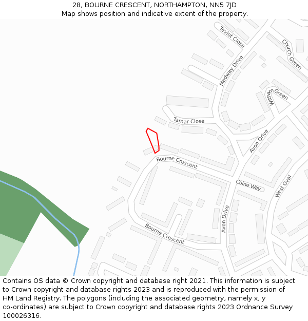 28, BOURNE CRESCENT, NORTHAMPTON, NN5 7JD: Location map and indicative extent of plot