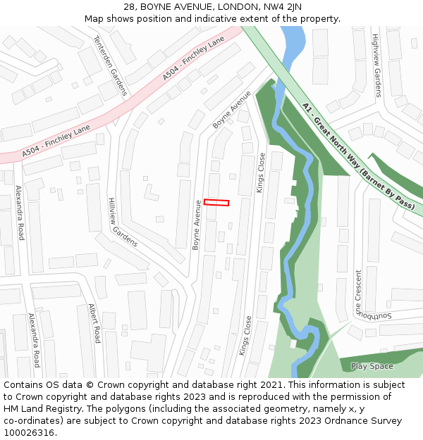28, BOYNE AVENUE, LONDON, NW4 2JN: Location map and indicative extent of plot