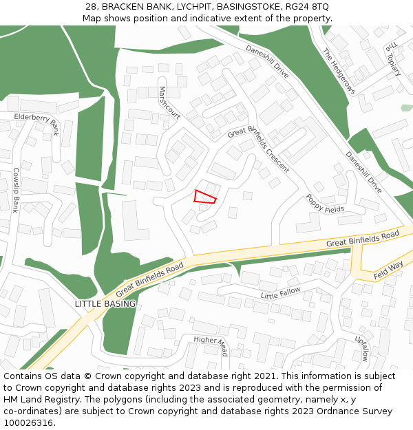 28, BRACKEN BANK, LYCHPIT, BASINGSTOKE, RG24 8TQ: Location map and indicative extent of plot