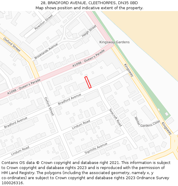 28, BRADFORD AVENUE, CLEETHORPES, DN35 0BD: Location map and indicative extent of plot