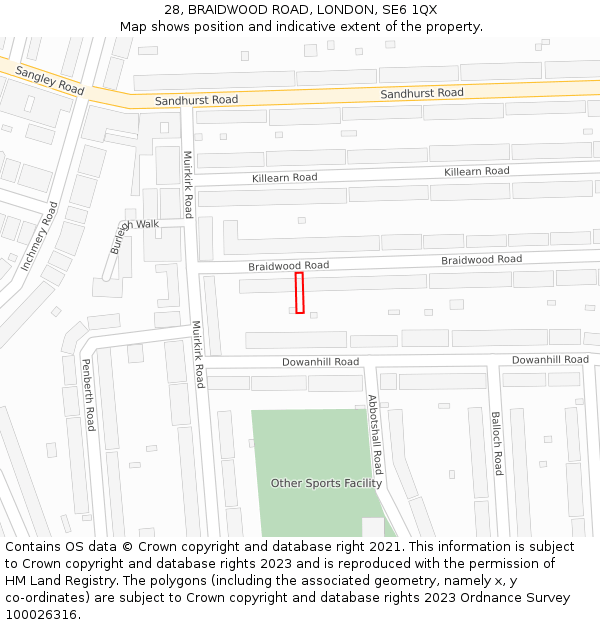 28, BRAIDWOOD ROAD, LONDON, SE6 1QX: Location map and indicative extent of plot