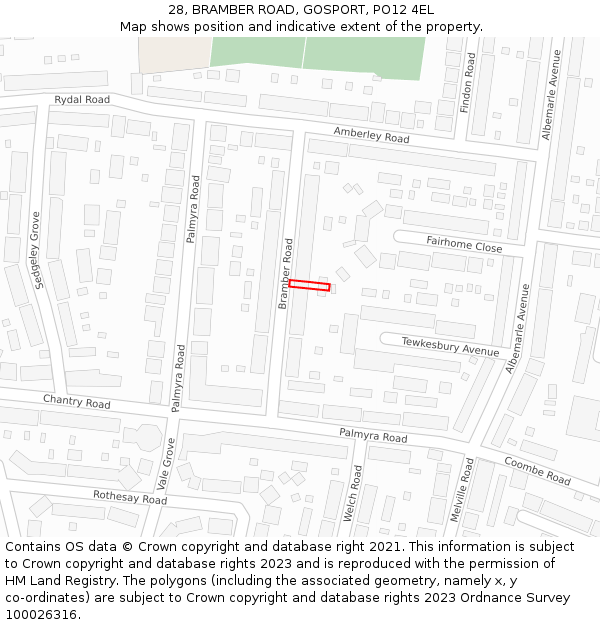 28, BRAMBER ROAD, GOSPORT, PO12 4EL: Location map and indicative extent of plot