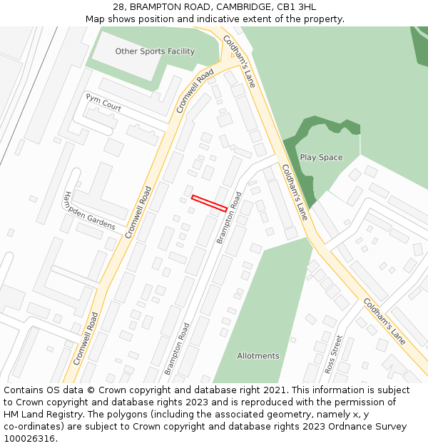 28, BRAMPTON ROAD, CAMBRIDGE, CB1 3HL: Location map and indicative extent of plot