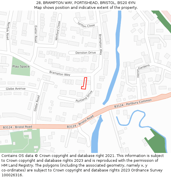 28, BRAMPTON WAY, PORTISHEAD, BRISTOL, BS20 6YN: Location map and indicative extent of plot