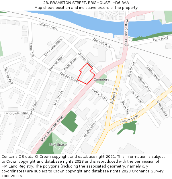 28, BRAMSTON STREET, BRIGHOUSE, HD6 3AA: Location map and indicative extent of plot