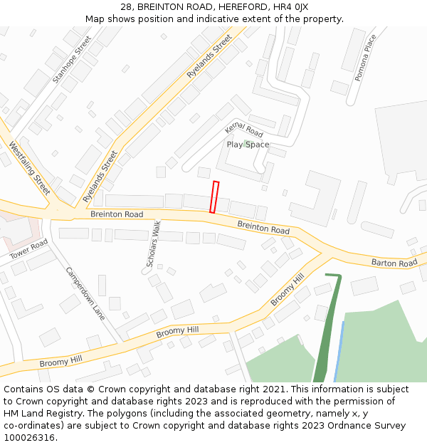 28, BREINTON ROAD, HEREFORD, HR4 0JX: Location map and indicative extent of plot