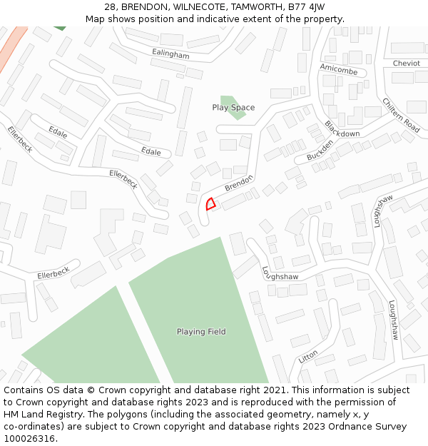 28, BRENDON, WILNECOTE, TAMWORTH, B77 4JW: Location map and indicative extent of plot