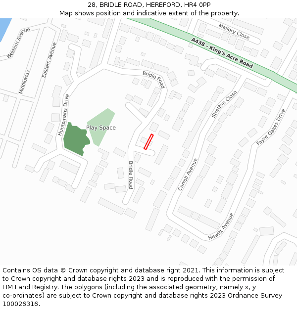 28, BRIDLE ROAD, HEREFORD, HR4 0PP: Location map and indicative extent of plot