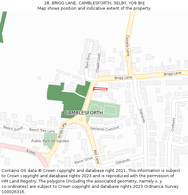 28, BRIGG LANE, CAMBLESFORTH, SELBY, YO8 8HJ: Location map and indicative extent of plot