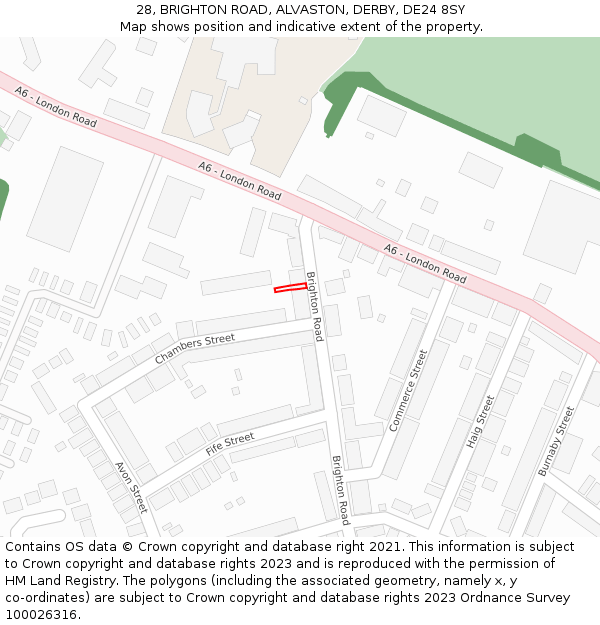 28, BRIGHTON ROAD, ALVASTON, DERBY, DE24 8SY: Location map and indicative extent of plot