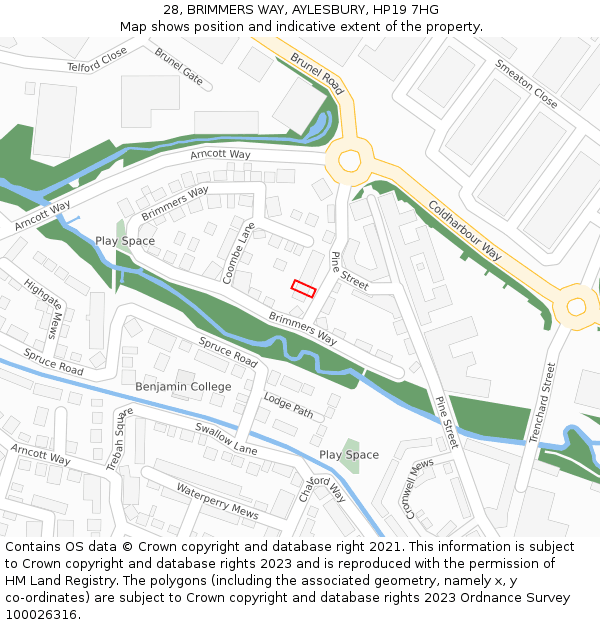 28, BRIMMERS WAY, AYLESBURY, HP19 7HG: Location map and indicative extent of plot