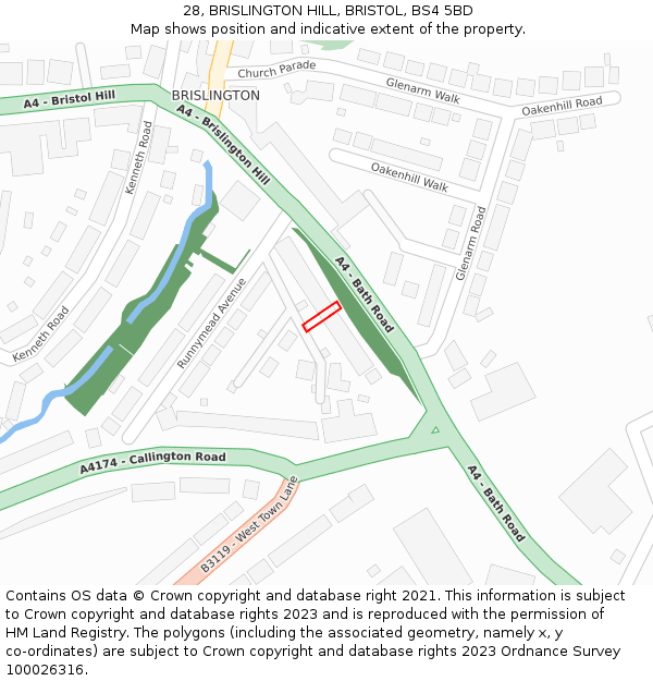 28, BRISLINGTON HILL, BRISTOL, BS4 5BD: Location map and indicative extent of plot