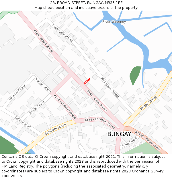 28, BROAD STREET, BUNGAY, NR35 1EE: Location map and indicative extent of plot