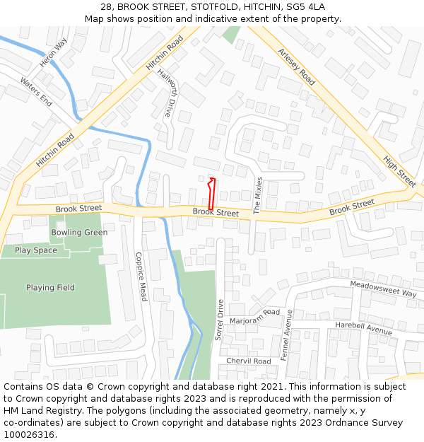 28, BROOK STREET, STOTFOLD, HITCHIN, SG5 4LA: Location map and indicative extent of plot
