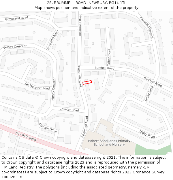 28, BRUMMELL ROAD, NEWBURY, RG14 1TL: Location map and indicative extent of plot