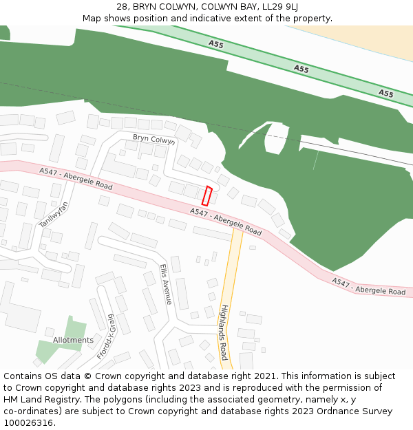 28, BRYN COLWYN, COLWYN BAY, LL29 9LJ: Location map and indicative extent of plot