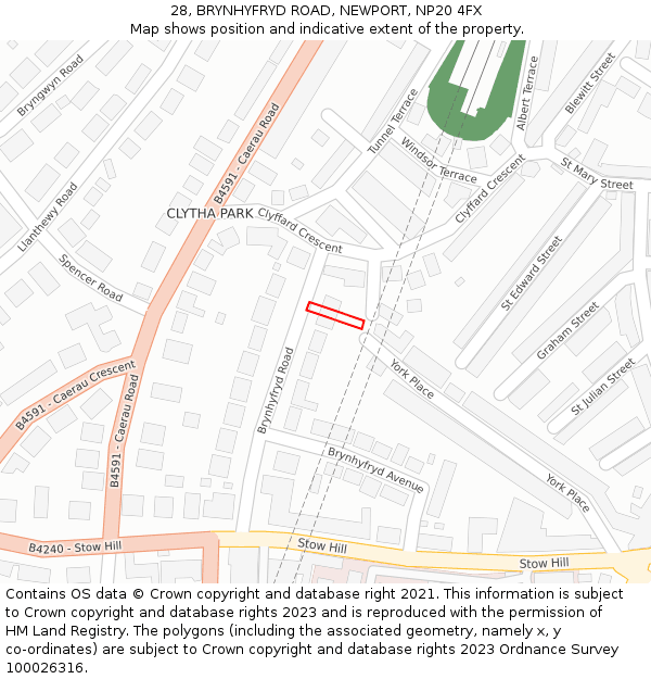 28, BRYNHYFRYD ROAD, NEWPORT, NP20 4FX: Location map and indicative extent of plot