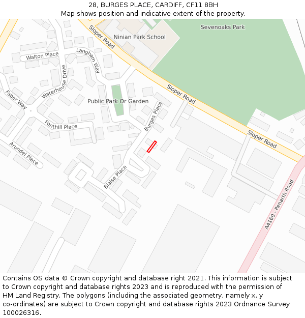 28, BURGES PLACE, CARDIFF, CF11 8BH: Location map and indicative extent of plot