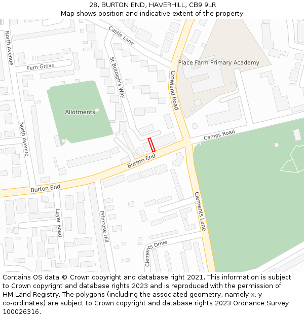 28, BURTON END, HAVERHILL, CB9 9LR: Location map and indicative extent of plot