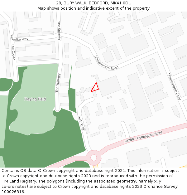 28, BURY WALK, BEDFORD, MK41 0DU: Location map and indicative extent of plot