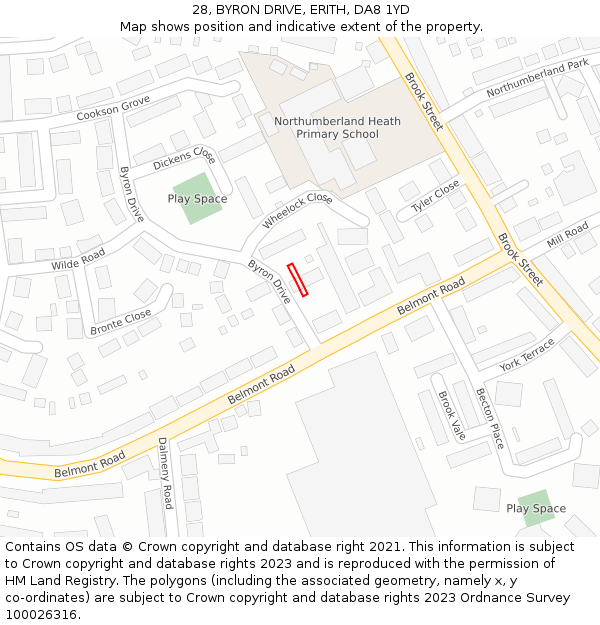 28, BYRON DRIVE, ERITH, DA8 1YD: Location map and indicative extent of plot