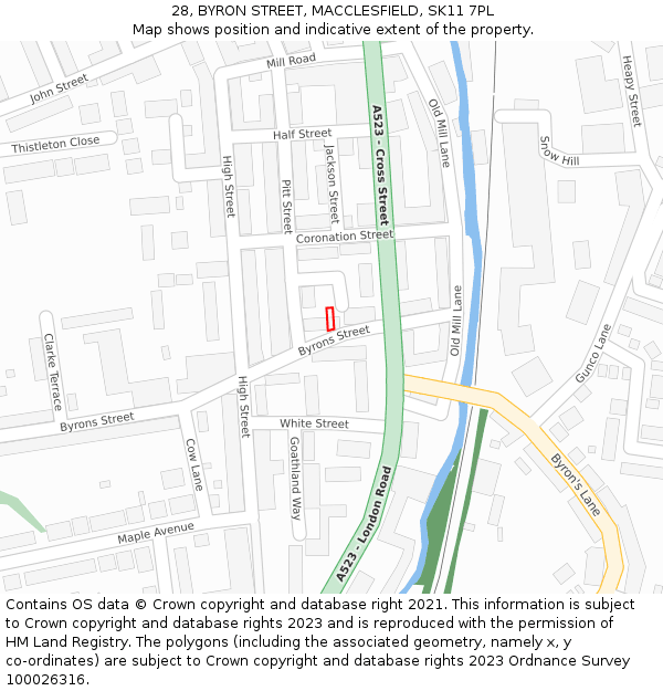 28, BYRON STREET, MACCLESFIELD, SK11 7PL: Location map and indicative extent of plot