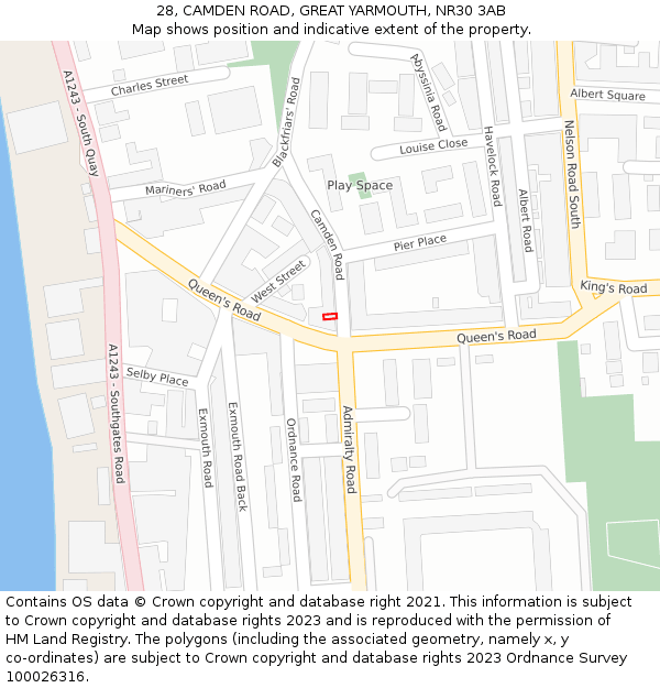28, CAMDEN ROAD, GREAT YARMOUTH, NR30 3AB: Location map and indicative extent of plot