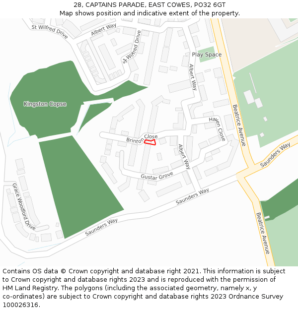 28, CAPTAINS PARADE, EAST COWES, PO32 6GT: Location map and indicative extent of plot