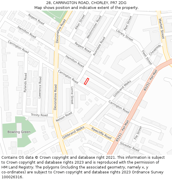 28, CARRINGTON ROAD, CHORLEY, PR7 2DG: Location map and indicative extent of plot
