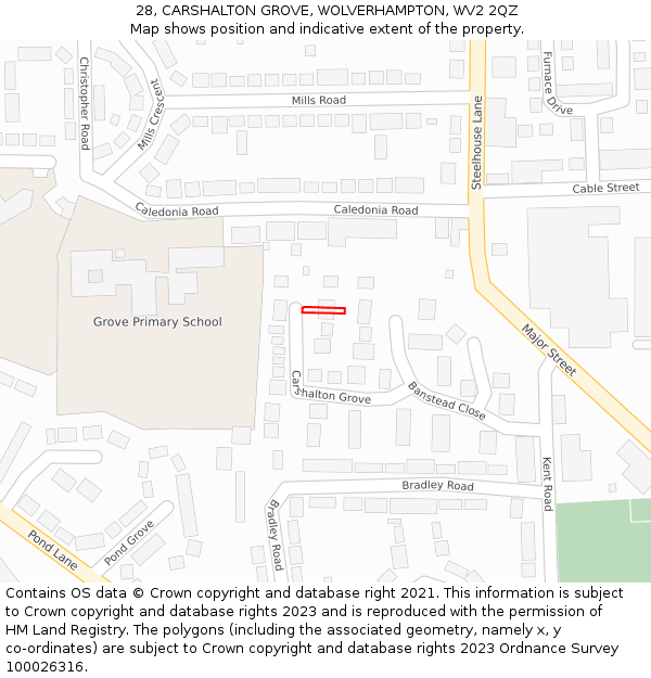 28, CARSHALTON GROVE, WOLVERHAMPTON, WV2 2QZ: Location map and indicative extent of plot