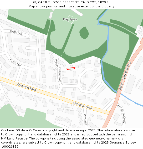28, CASTLE LODGE CRESCENT, CALDICOT, NP26 4JL: Location map and indicative extent of plot